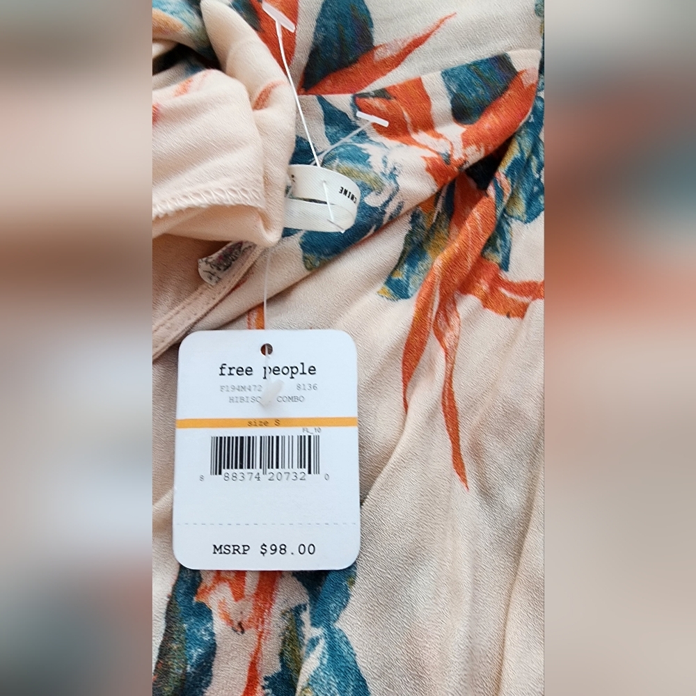FREE PEOPLE NWT MAXI DRESS SPAGUETTI STRAPS PULLOVER HISBISCUS FLORAL SMALL - Picture 2 of 11